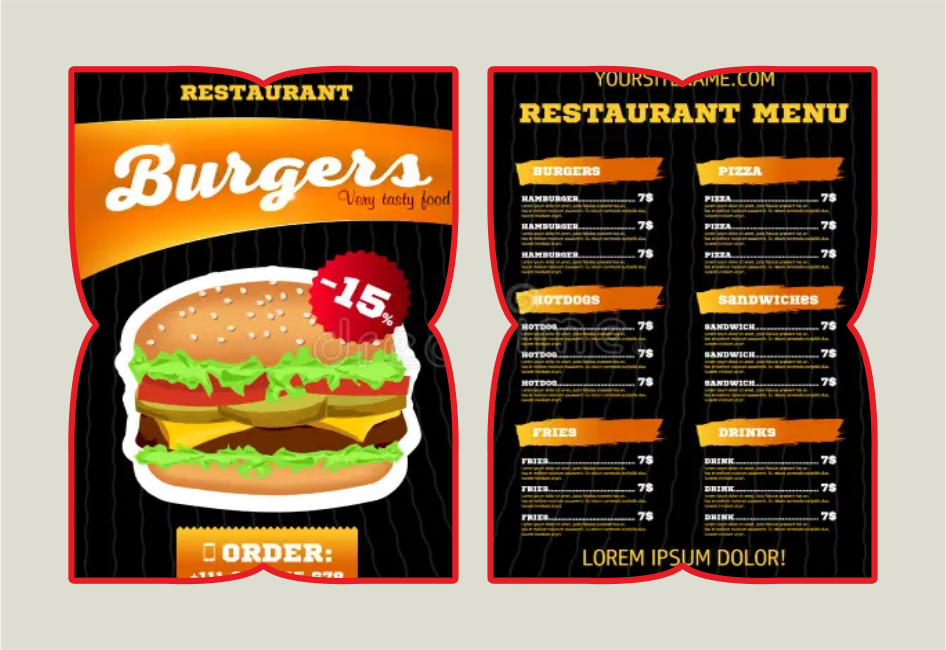 Menu Cards A4 with with Shape Cutting